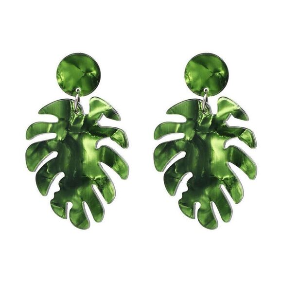 ✨Bohemian Tree Leaves Print Acrylic Drop Earrings✨ - Picture 2 of 7